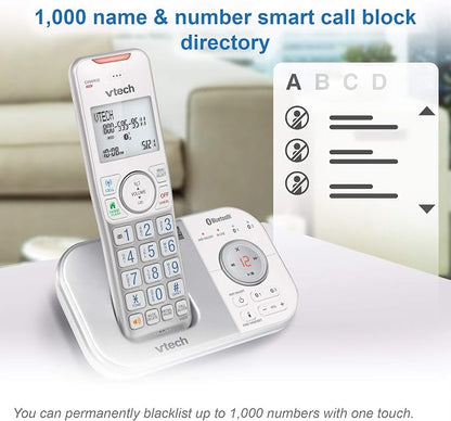 VTech VS112-37 DECT 6.0 Bluetooth 3 Handset Cordless Phone for Home with Answering Machine, Call Blocking, Caller ID, Intercom and Connect to Cell (Silver & White)
