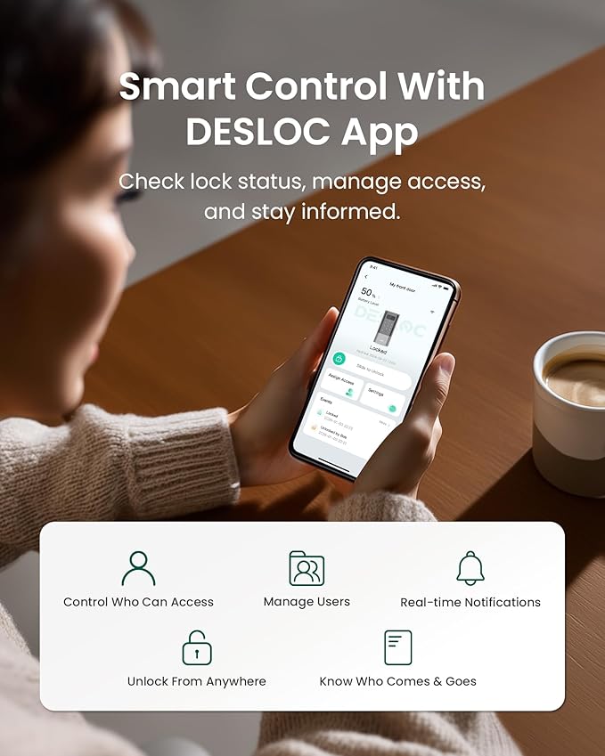 DESLOC K140Plus Smart Door Lock with Palm Vein Recognition, Keyless Entry Door Lock with Keypad Deadbolt, App Control, Auto Lock Digital Door Lock for Front Door with Mechanical Key Backup, Silver