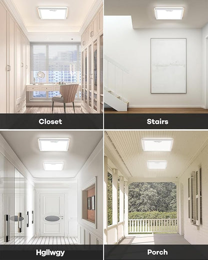 Annaror 12in Motion Sensor Ceiling Light Wired, 3000K 4000K 5000K Selectable, 24W Flush Mount Square Motion Ceiling Light with 3 Timer for Closet Porch Stairs Hallway, White