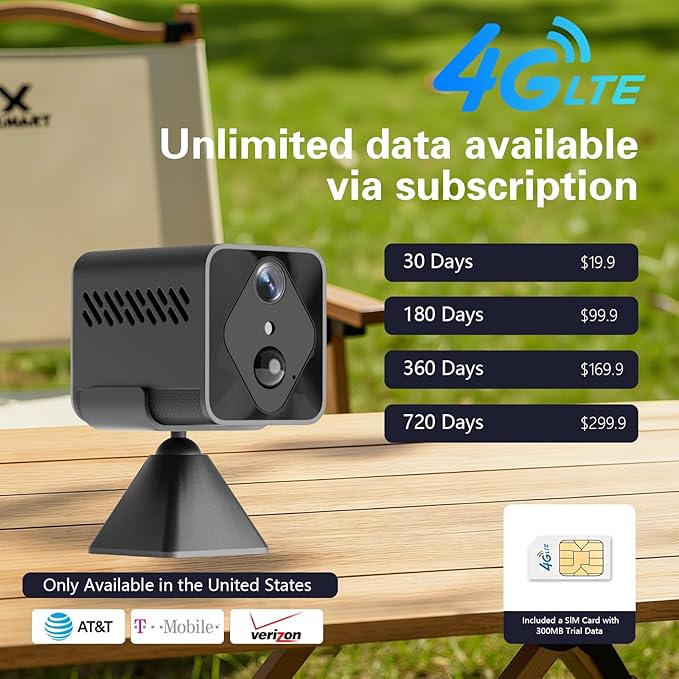 4G LTE Cellular Wireless Security Camera, with SIM Card and Memory Card, 2K HD Mini No WiFi Camera, Auto Night Vision, Real-Time Notifications,Portable Battery Operated Small Camera