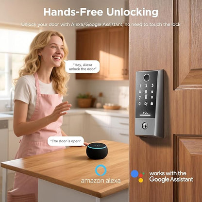 TCL Smart Lock D2 Plus, Keyless Entry Fingerprint Door Lock, Touchscreen Keypad Deadbolt Lock, Built-in Doorbell, Auto Lock, App Control, Alexa, Google Home Compatible, Easy Install for Front Door