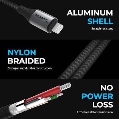SABRENT USB-C to Lightning Cable with Smart Display, 2M/6.6FT Long, Apple MFI Certified, 60W Charging and 480Mbps Data Transfer Speeds, for Phones, iPads, iPods, MacBooks (CB-C2L2)