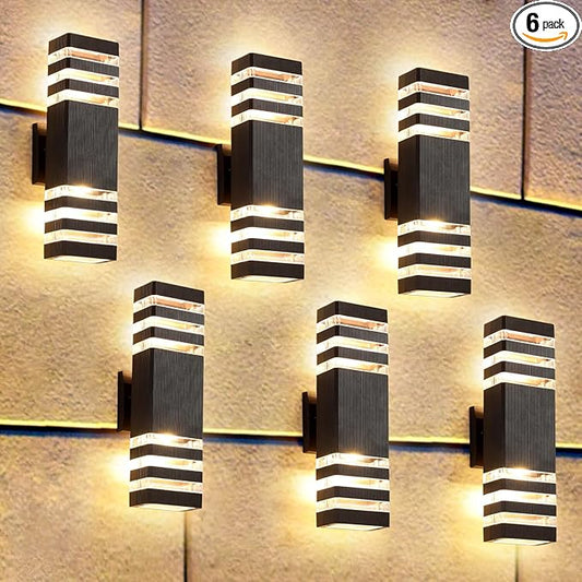 6 Pack Up and Down Wall Lights, 14W IP65 3000K 1100LM Warm White, Aluminum Outdoor Light Fixtures for Porch, Patio, Garage, Waterproof