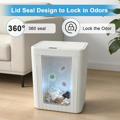 Naisu 4 Gal Bathroom Trash Can with Lid,Automatic Garbage Can with Touchless and Sealed Design,Slim Motion Sensor Waterproof Plastic Trash Bin Suitable for Bedrooms,Bathrooms,Kitchens（2 Pack, White）