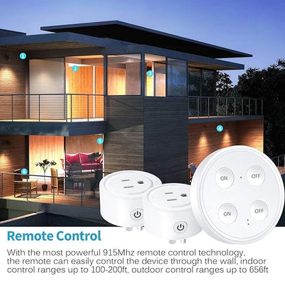 LoraTap Mini Remote Control Outlet Plug: 656ft Range — Wireless Light Switch for Household Appliances — No Wiring — 1 Remote for 2 Outlets