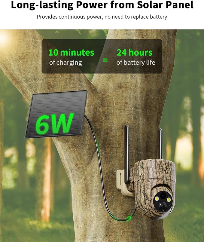 Oculview 4G LTE Cellular Trail Camera with Pre-installed SIM Card, 2K Live Streaming, 360° Pan/Tilt, Low Glow Night Vision, Remote Access, Solar Powered, Motion Activated Game Camera for Off-grid Area