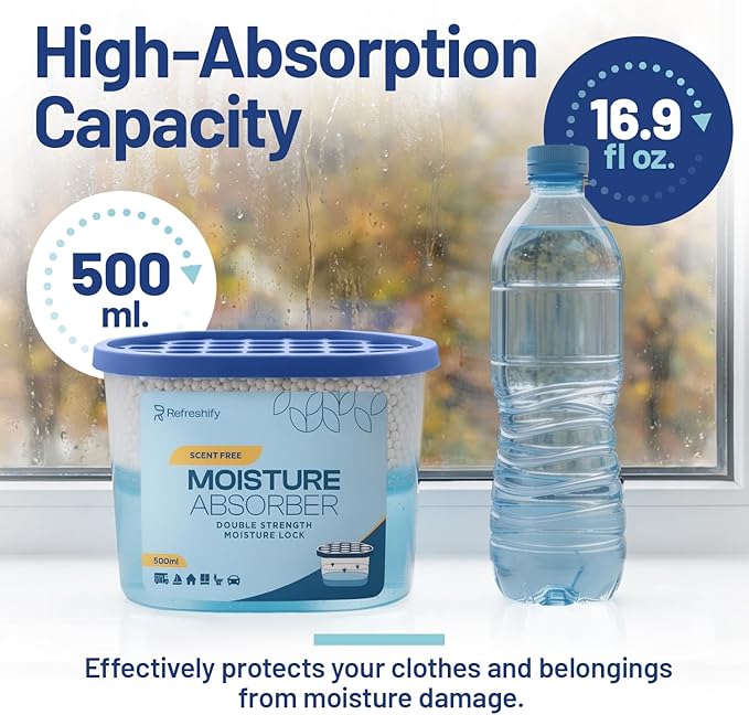 Premium Moisture Absorbers and Dehumidifier Tubs – High-Efficiency Closet Dehumidifier and Dehumidifier for Car, Odor Control Fragrance Free, 12 Pack, 7.5 Oz