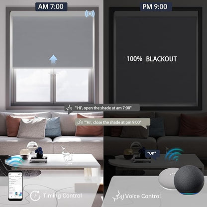 Motorized Blinds with Remote, Blackout Smart Blinds for Windows Automatic Shades Compatible with Alexa, Motorized Shades Customized for Bedroom Home Office (Blackout-Fabric Light Grey)
