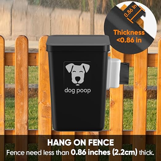 Moryimi Dog Poop Trash Can Outside, 3.1 Gallon Dog Waste Trash Can with Trash Bag Dispenser, Outdoor Dog Poop Trash Can with Lid, Black Hanging Trash Can for Fence, Garbage, Outdoors, Counter Top