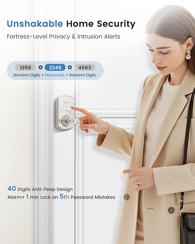 Hidalife Keypad Door Lock with Handle, Keyless Entry for Front Door, Manual Passage Mode, Satin Nickel