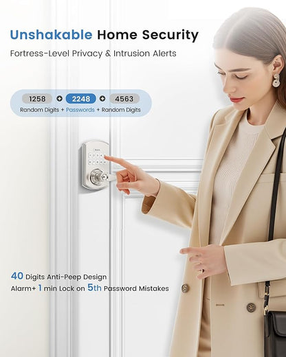 Hidalife Keypad Door Lock with Handle, Keyless Entry for Front Door, Manual Passage Mode, Satin Nickel