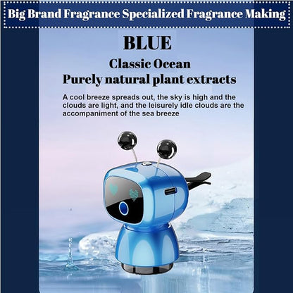 Robot Intelligent Aromatherapy Machine, Smart Cute Robot Car Air Freshener - Fine Spray/Fillable/Four-Gear Adjustment/Vibration Sensing/On-Off/Large Capacity Long-Lasting Fragrance/V3 (Blue, Ocean)
