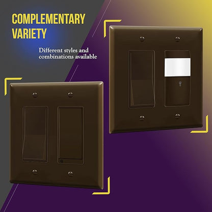 ENERLITES Decorator Light Switch or Receptacle Outlet Wall Plate, 2-Gang 4.88" x 4.92", Gloss Finish, Mid-Size, Unbreakable Polycarbonate Thermoplastic, UL Listed, 8832M-BR, Brown