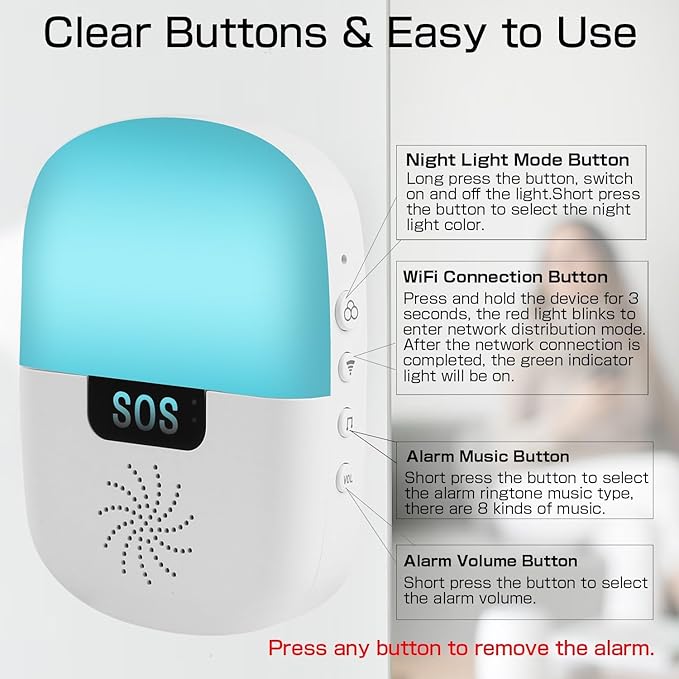 WiFi Caregiver Pager Wireless, Issufel Smart App Emergency Life Alert System Fall Call Button for Elderly Home Patients Disabled Pregnant Woman Seniors 1 Receiver+1 Call Button(2.4GHz Wi-Fi Only)