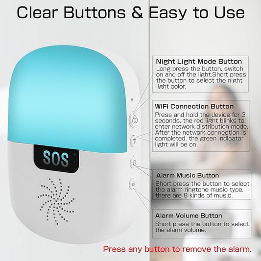 WiFi Caregiver Pager Wireless, Issufel Smart App Emergency Life Alert System Fall Call Button for Elderly Home Patients Disabled Pregnant Woman Seniors 1 Receiver+1 Call Button(2.4GHz Wi-Fi Only)