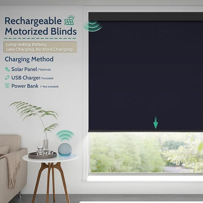 Motorized Blinds with Remote, Blackout Rechargeable Automatic Roller Shades, Cordless Smart Blinds Compatible with Alexa, Custom Blind for Indoor Windows, Photo Film Midnight Blue