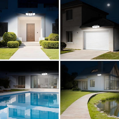 INCX 156 LED Solar Motion Lights Outdoor 2 Pack, 3 Heads Solar Security Lights with Motion Sensor IP65 Waterproof, Flood Lights for Wall, Patio, Garden, Porch, Garage White