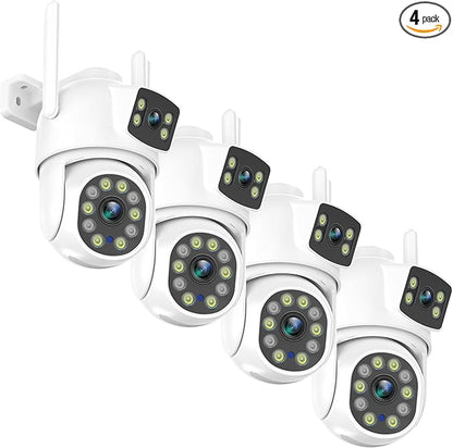 EVERSECU Dual Lens Linkage 6MP WiFi PTZ Security Camera Outdoor, 360° View, Auto Tracking, Motion Detection, Color Night Vision, 2-Way Audio, Compatible with Alexa(4pack)