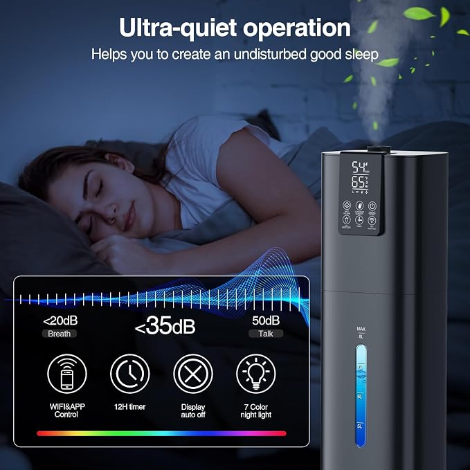 Honovos Smart Humidifiers Large Room Bedroom Home, 2.11Gal(8L) Quiet Top Fill Cool Mist Humidifier, Smart App & Remote Control, 3 Speed Humidifier with 360° Nozzle, Humidity Setting for Baby Office