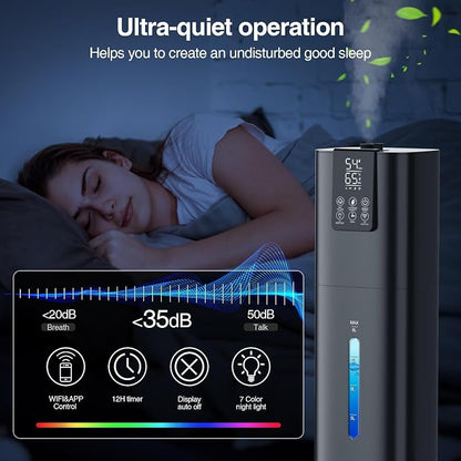 Honovos Smart Humidifiers Large Room Bedroom Home, 2.11Gal(8L) Quiet Top Fill Cool Mist Humidifier, Smart App & Remote Control, 3 Speed Humidifier with 360° Nozzle, Humidity Setting for Baby Office