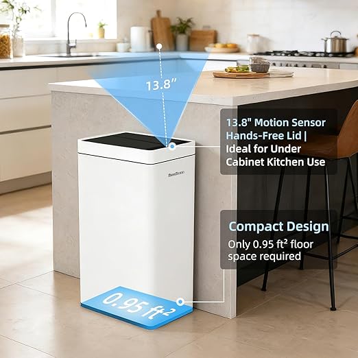 8 Gallon Touchless Kitchen Trash Can with Motion Sensor Lid, Smart Stainless Steel Garbage Can with Automatic Bagging System for Home, Office & RV