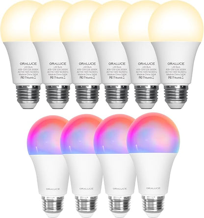 ORALUCE 丨 Bundle - A19 Lightbulbs Warm White 3000K (Pack of 6) & Smart LED Bulb A19 Wi-Fi and Bluetooth (Pack of 4)