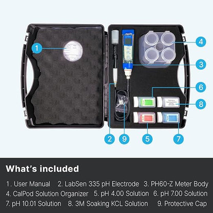 Apera Instruments PH60Z-WW Smart Handheld pH Meter Tester Kit with LabSen 335 ATC pH Electrode for Lab-Grade pH Measurement in Wastewater, Suspensions, Emulsions and Dirty Liquids