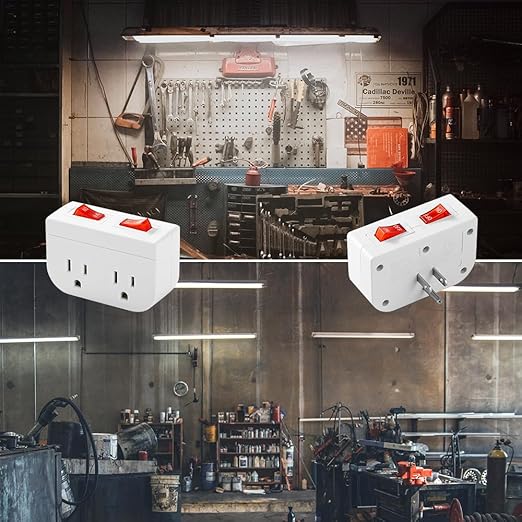 Grounded Outlet with On Off Switch, Double Port Electrical Outlet Plug Switch, for Cruise Ship, Hard-to-Reach Lamps, Kitchen Appliances, Energy Efficient, 1875W/15A, ETL Listed, White, 3 Pack