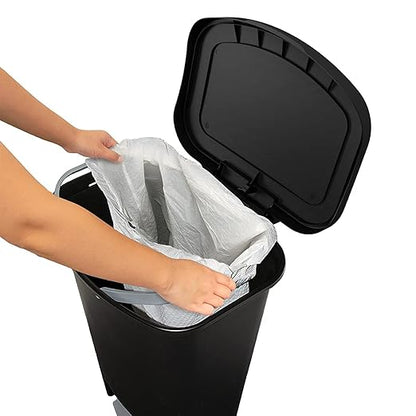 Glad 13 Gallon Trash Can | Plastic Kitchen Waste Bin with Odor Protection of Lid | Hands Free with Step On Foot Pedal and Garbage Bag Rings, Black