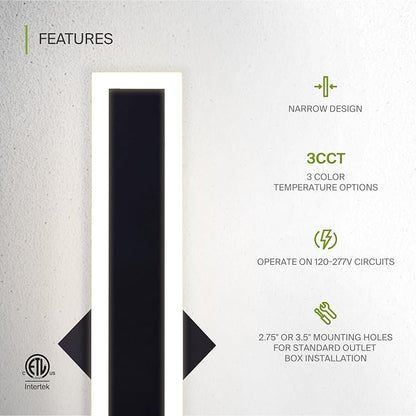 ASD LED 48" Long Wall Mount Light Fixture, Outdoor & Indoor Linear Sconce | 3CCT, Dimmable, Waterproof, Anti-Rust, ETL Listed | 36W 2800LM 3000-5000K 100-277V | Exterior Porch Lighting | Black