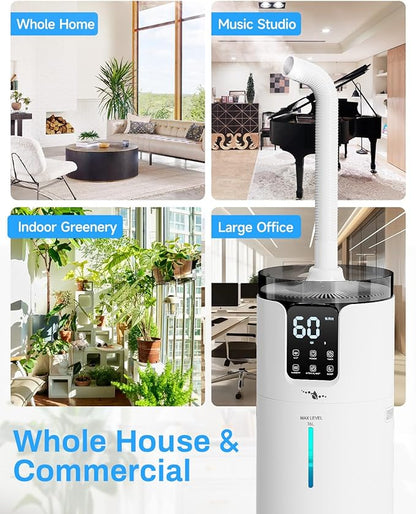 Lacidoll 16L Smart Humidifier large room, Whole house Humidifier for Home 1500 sq.ft with APP/Voice/Remote Control, Ultrasonic Cool Mist Humidifiers for Bedroom, Plants, office with Tube, White