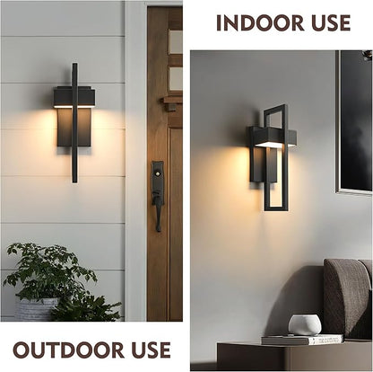 Modern Large Outdoor Wall Lights 3000K Integrated LED Outdoor Wall Sconces Lighting, Exterior Lighting Fixtures Outside Wall Mount Lights for House Porch Front Door Garage, Matte Black 1Pack