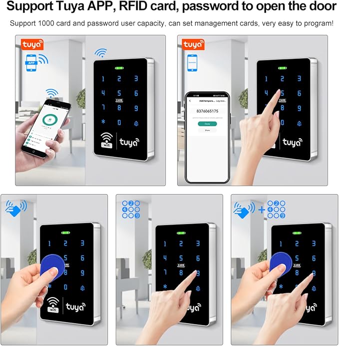 LIBO Tuya Smart Access Control Keypad with 10 IC Key Fobs | IP68 Weatherproof Keypad, 1000 Users, RFID IC Card & PIN Code, ABS Housing, for Home, Office, Business