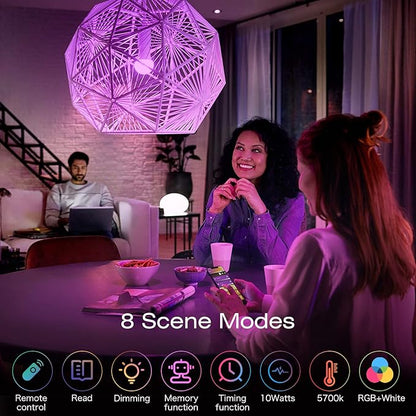 SUNNEST LED Color Changing Light Bulb, 820LM Dimmable E26 10W RGBW, Mood Light Bulb with Timing Remote, 120 Colors Screw Base Lights for Home Decor, Bedroom, Stage, Party