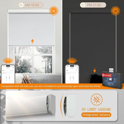 Motorized Blinds with Remote Smart Blinds for Window Blackout Roller Shades Cordless Automatic Shades Electric Blinds Compatible with Alexa & Google Assistant, White, 35" W x 72" H