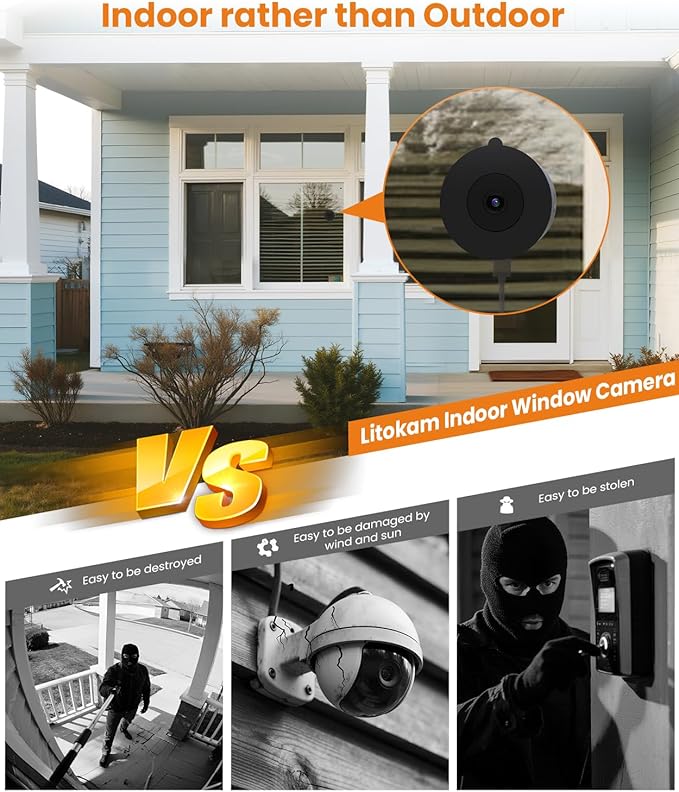 litokam Window Camera 3MP 2K, 2.4GHz & 5GHz Indoor Cameras for Home Security with Al Color Night Vision, Person/Motion/Sound Detection & Real-Time Alerts, 24/7 Recording, 104° View Angle, Double