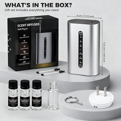 Smart Plug-in Scent Diffuser Set, Waterless Scent Diffusers Home, Cold Air Mist, Timer Control, and 3 Mist Intensity Settings, Suitable for Home, Office, and Small Spaces,White