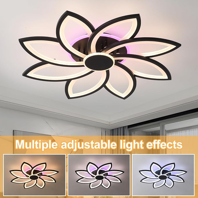 70W Flower LED Ceiling Light, 8-Petal Flush Mount with Remote | RGB Ambient Backlight Ceiling Lamp, Dimmable 3000K-6000K, 4200LM Remote Light with Memory for Living Room Bedroom Game Room