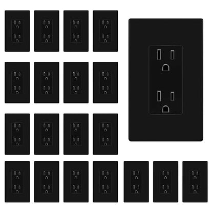 ENERLITES 20 Pack Decorator Outlet 15A Receptacle with Screwless Wall Plate | Self-Grounding, UL Listed, Standard Residential Electrical Outlets for Home, Non-Tamper Resistant, 5-15R, 125V, Glossy Black