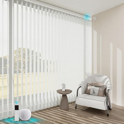 Motorized Sheer Vertical Blinds Work with Alex Google Home, Light Filtering Smart Vertical Blind Sliding Door Blinds Remote Control Blinds for Sliding Glass Door Customize(Elegant White)
