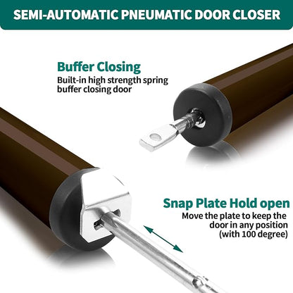 2 PCS Screen and Storm Door Closer Kit, Heavy Duty Pneumatic Screen and Storm Door Closer, Screen and Storm Door Push Button Latch Set Replacement Kit, Adjust Smooth Closing Speed (Brown)