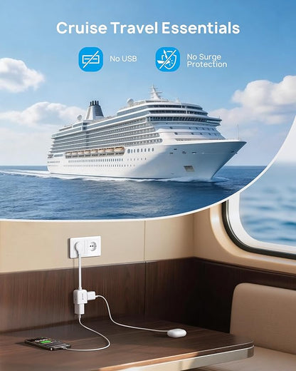 TROND Flat Outlet Extender with 6 Inch Cord - ETL Listed Flat Plug Extension Outlet Splitter Adapter, Electrical 3 Way Multi Wall Plug Extender for Home Office Dorm Room Cruise Ship Travel, White