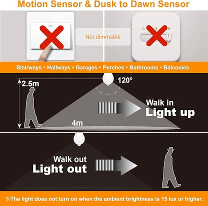 ORALUCE Motion Sensor Light Bulbs Indoor Outdoor 60 watt Equivalent, A19 E26 9W Motion Activated LED Bulb 3000K Warm White, Motion Sensor Light for Garage, Closet, Porch, Stairs, 2 Pack