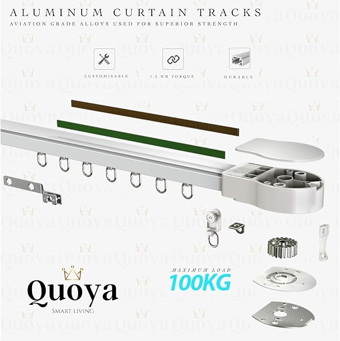 Quoya QL500 Smart Curtains System, Electric Curtain Track with Automated Rail【Motorized and Adjustable Tracks/Rod/Pole 【Motor compatible with Alexa, Google, Siri】(up to 196 inches / 5 metres)