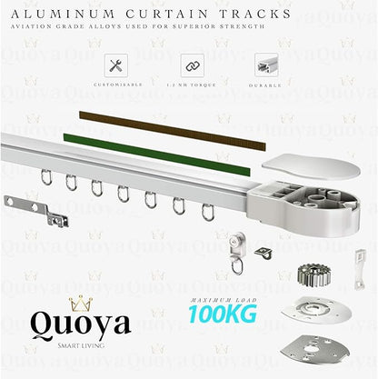 Quoya QL500 Smart Curtains System, Electric Curtain Track with Automated Rail【Motorized and Adjustable Tracks/Rod/Pole 【Motor compatible with Alexa, Google, Siri】(up to 196 inches / 5 metres)
