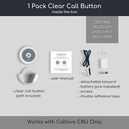 Wireless Clear Call Button for Elderly at Home Caregiver Pager Reset Button ONLY Compatible with Callovo Central Receiver Unit Nurse Call System for Nursing Home Service Staff Office Clinic