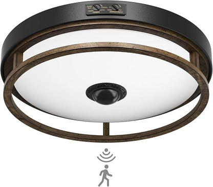 Motion Sensor Outdoor Ceiling Light, Outdoor Flush Mount LED Farmhouse Ceiling Light Fixtures, 12" Dusk to Dawn Porch Lights for Outdoor Ceiling, Rustic Ceiling Lamp for Entryway