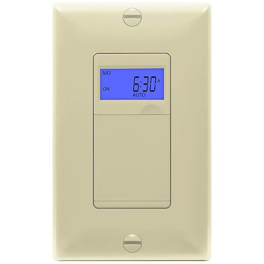 Enerlites 7 Days Digital in-Wall Programmable Timer Switch for Lights, Fans, and Motors, Single Pole, Neutral Wire Required, 7-Day 18 ON/Off Timer Settings, with Blue Backlight, HET01, Ivory | UL Listed, Digital In-Wall Switch Timer with 18 ON/OFF Sett...