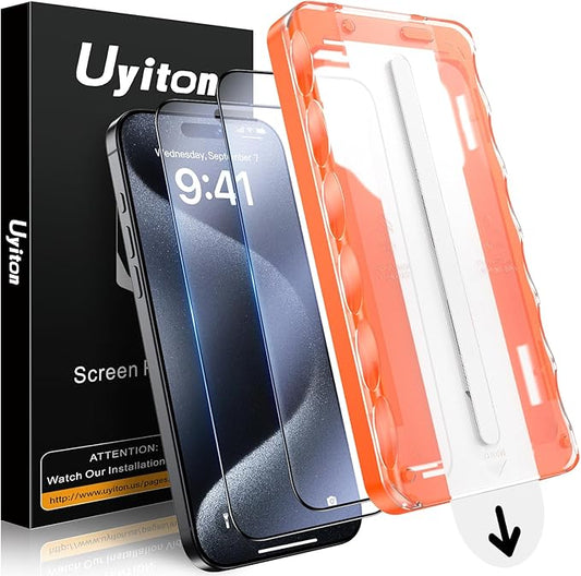 Uyiton UnBreak-Glass for iPhone 15 Pro Max Matte Screen Protector, [Easy to Install] [Zero Bubble] Auto-Alignment Full Coverage 9H Tempered Glass Screen Cover, 2 Pack
