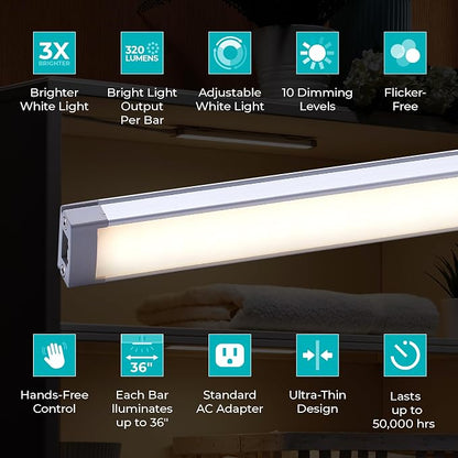 PureOptics LED Compatible with Alexa Smart Under Cabinet Lighting Kit, Adjustable LEDs, (6) 9" Bars, White (Pack of 12)